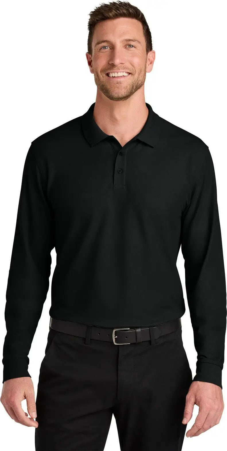 Port Authority K200ls Wearever Signature Pique Long Sleeve Polo - Deep Black - Adult Xs
