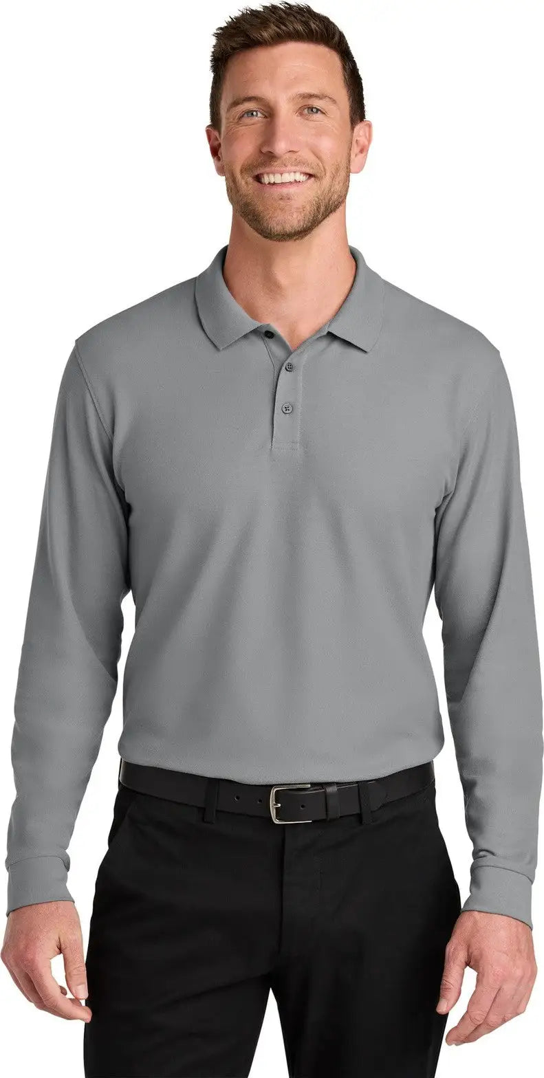 Port Authority K200ls Wearever Signature Pique Long Sleeve Polo - Gusty Gray - Adult Xs