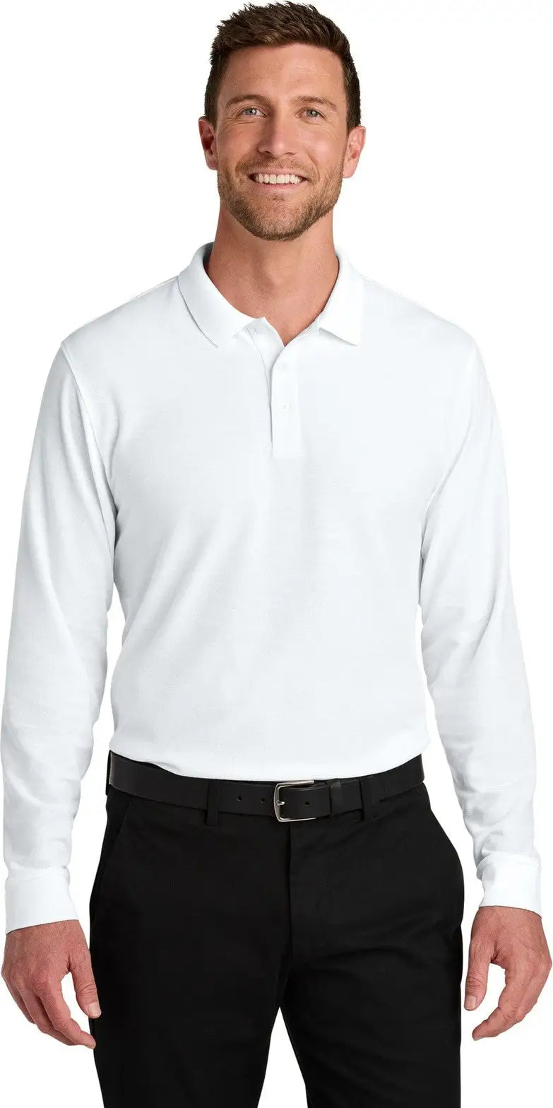 Port Authority K200ls Wearever Signature Pique Long Sleeve Polo - White - Adult Xs