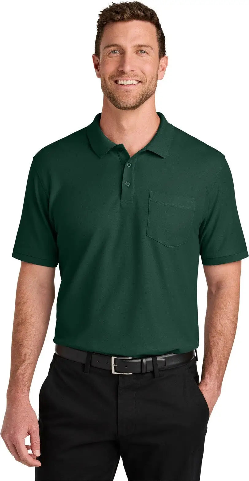 Port Authority K200p Wearever Signature Pique Pocket Polo - Dark Green - Adult Xs