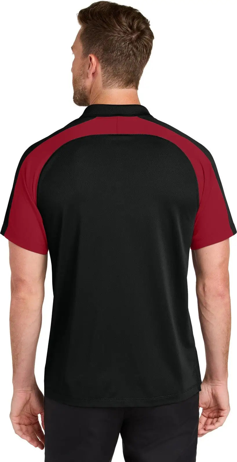 Port Authority K247 Wearever Performance Pique Colorblock Polo - Deep Black Rich Red