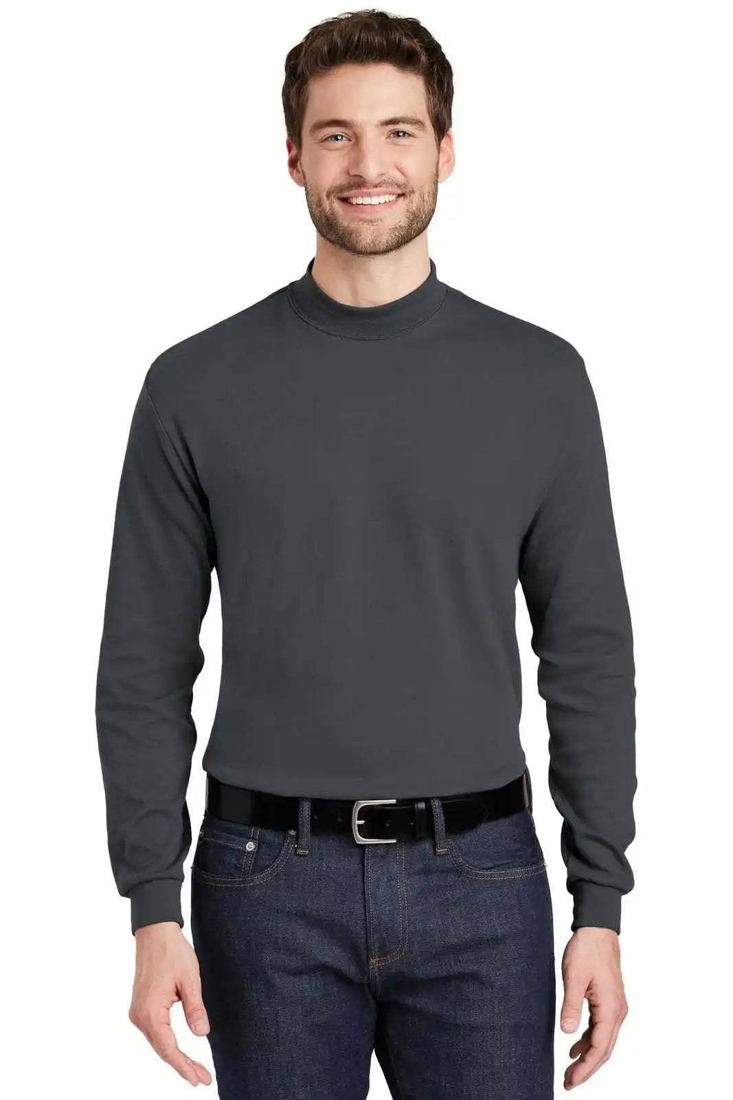 Port Authority K321 Interlock Knit Mock Turtleneck Steel Gray