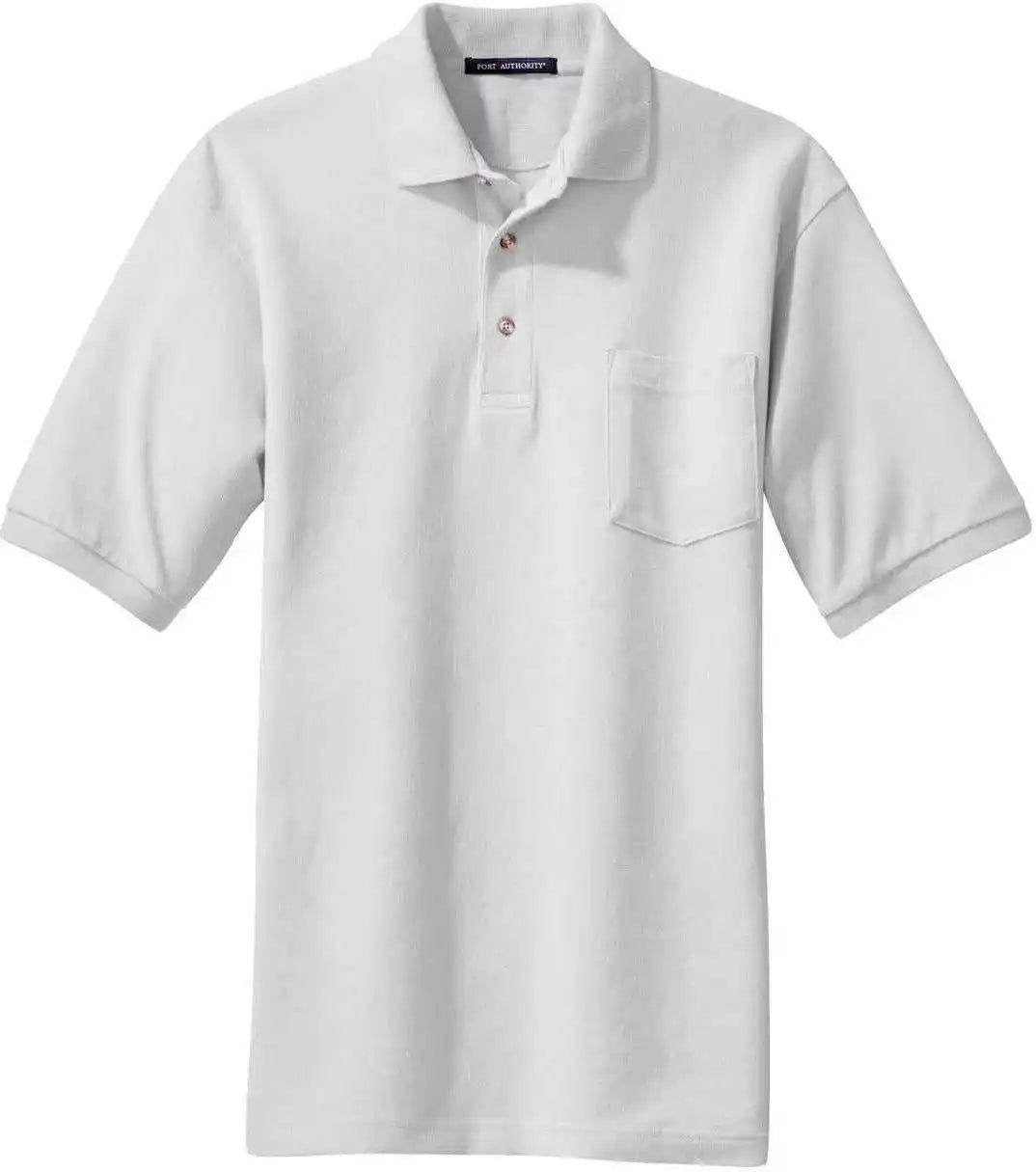 Port Authority K420p Heavyweight Cotton Pique Polo with Pocket White