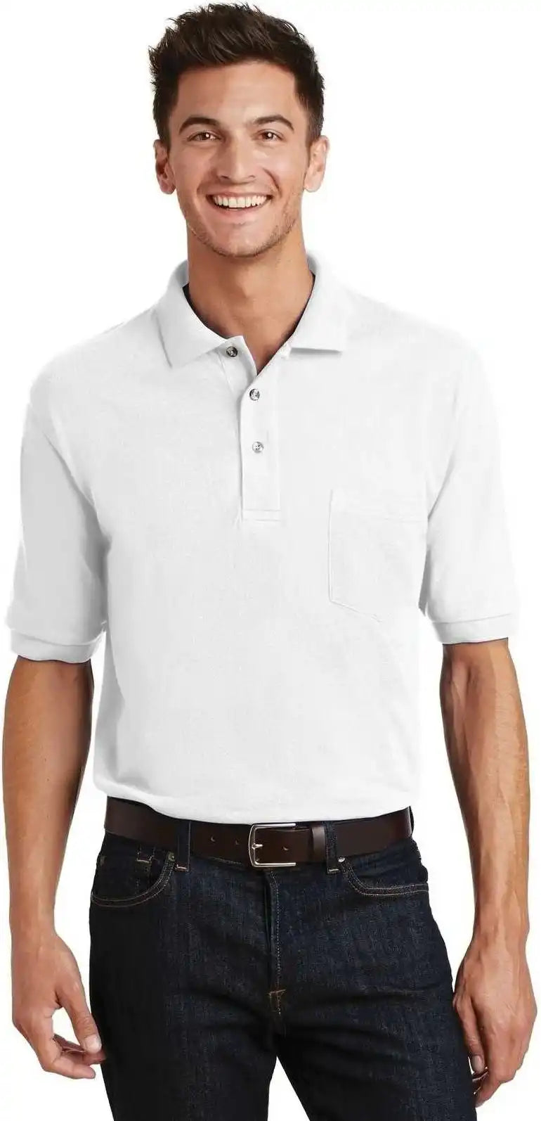 Port Authority K420p Heavyweight Cotton Pique Polo with Pocket - White