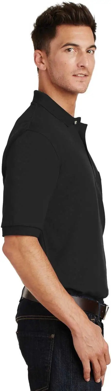 Port Authority K420p Heavyweight Cotton Pique Polo with Pocket - Black
