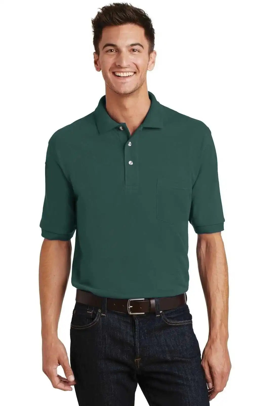 Port Authority K420p Heavyweight Cotton Pique Polo with Pocket - Dark Green