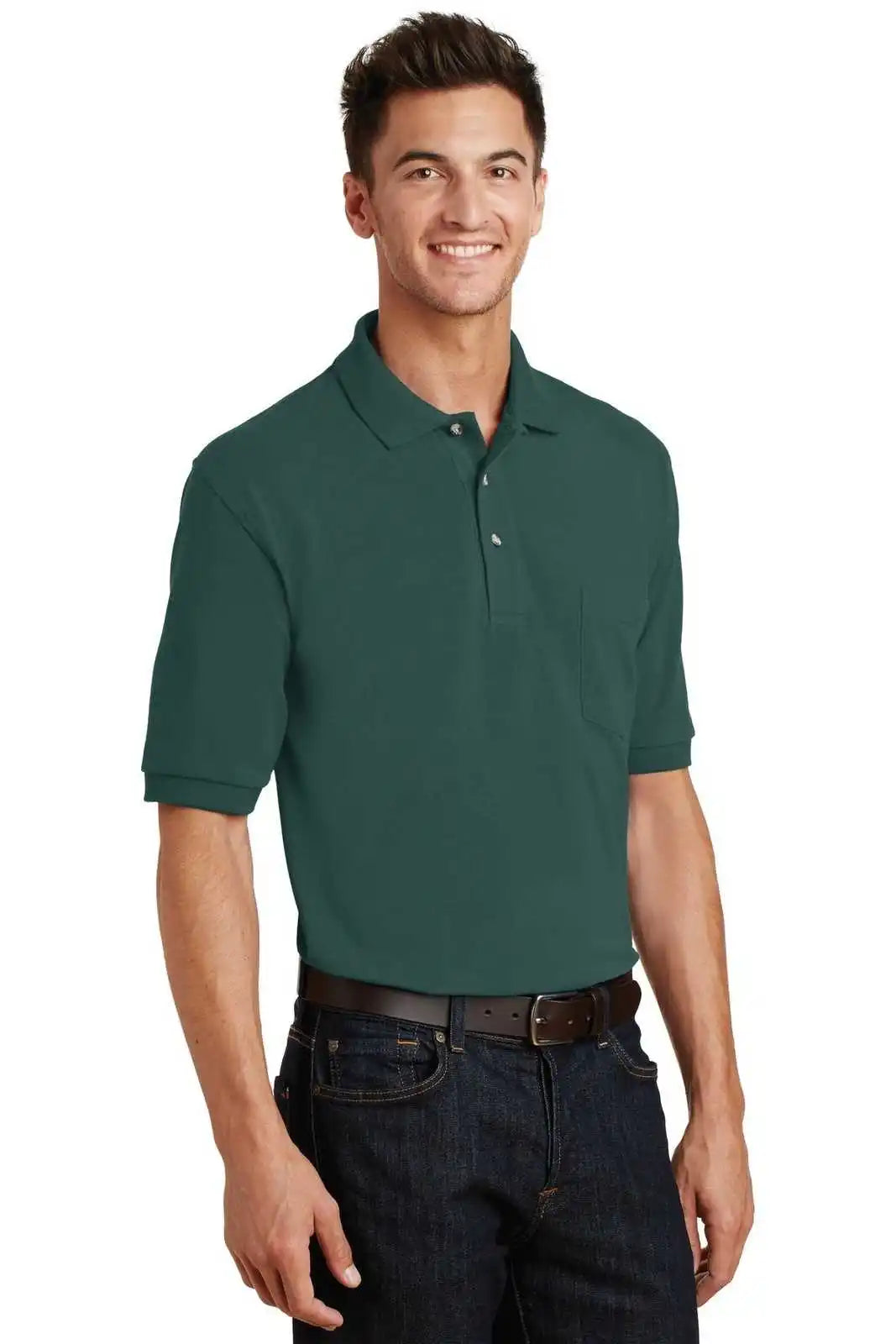 Port Authority K420p Heavyweight Cotton Pique Polo with Pocket - Dark Green