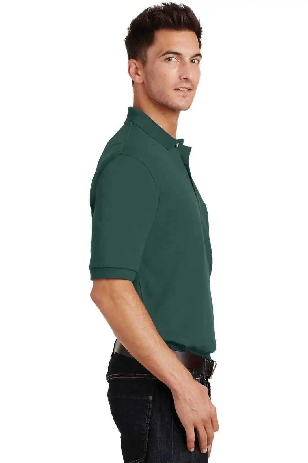 Port Authority K420p Heavyweight Cotton Pique Polo with Pocket - Dark Green