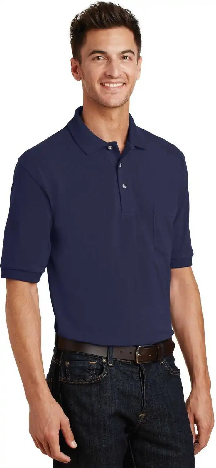 Port Authority K420p Heavyweight Cotton Pique Polo with Pocket Navy