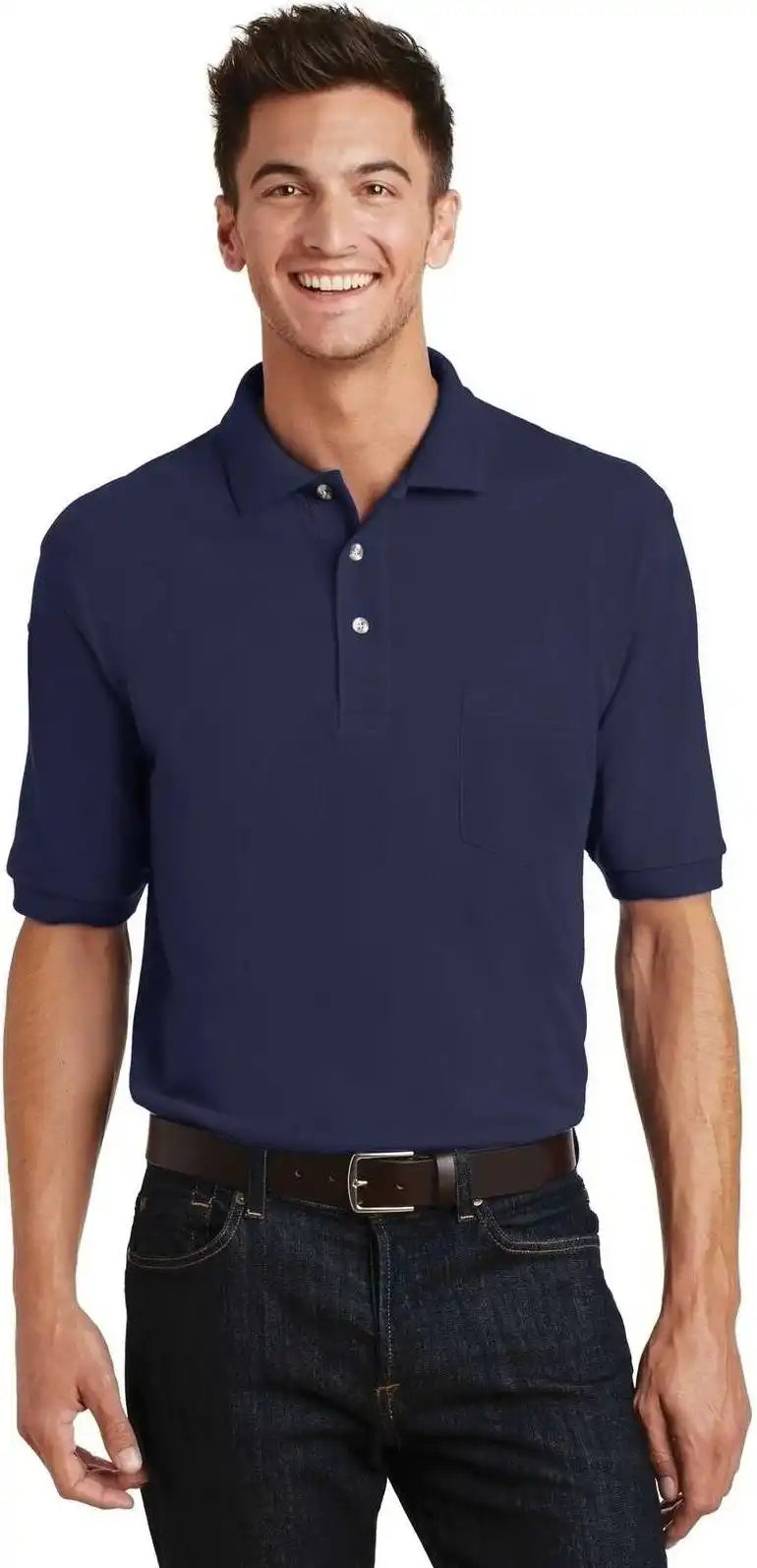 Port Authority K420p Heavyweight Cotton Pique Polo with Pocket Navy