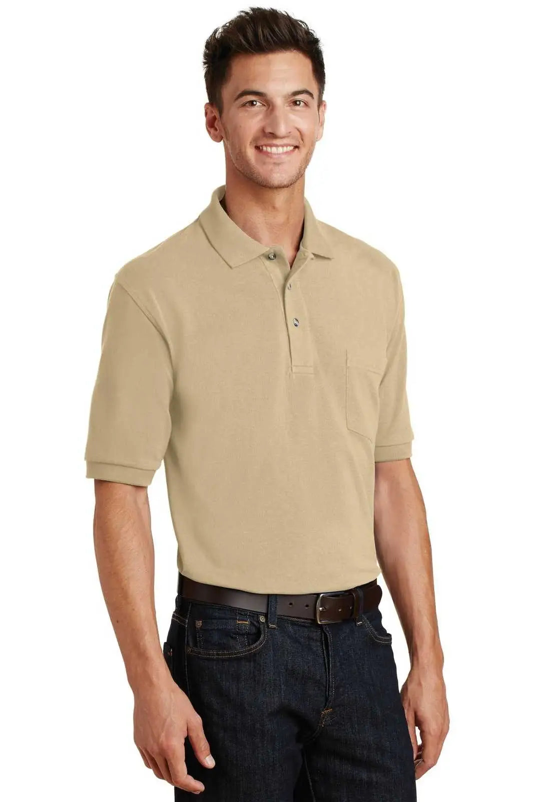 Port Authority K420p Heavyweight Cotton Pique Polo with Pocket - Stone