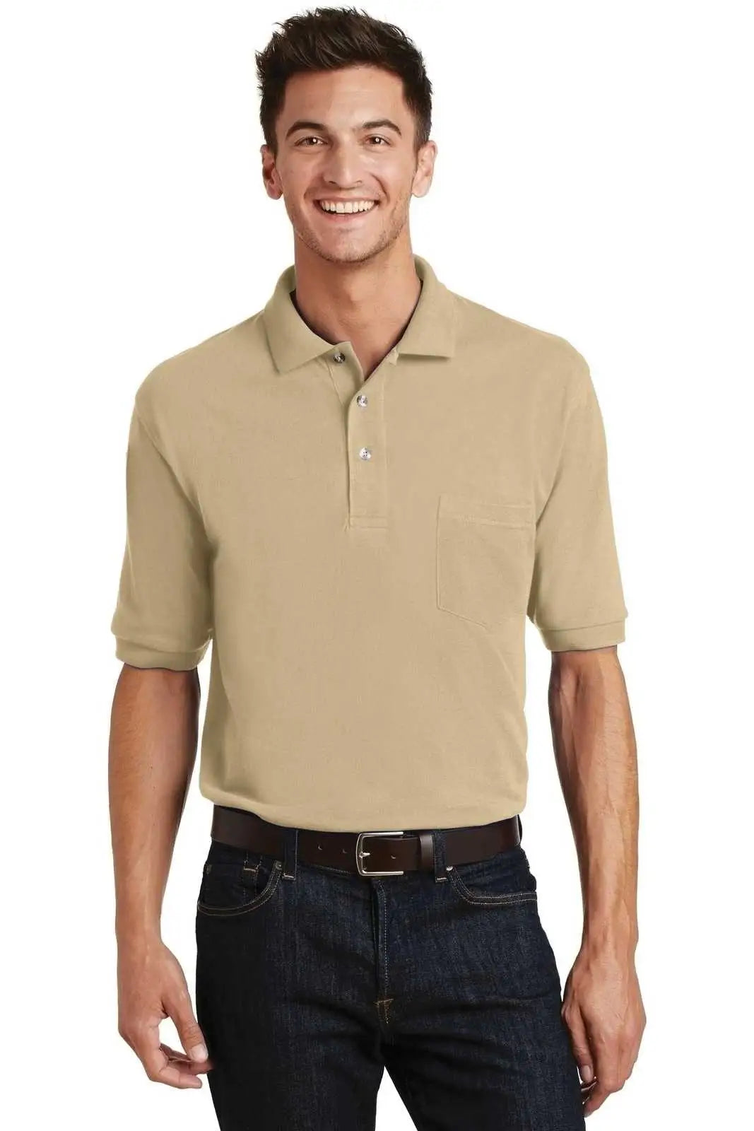 Port Authority K420p Heavyweight Cotton Pique Polo with Pocket - Stone