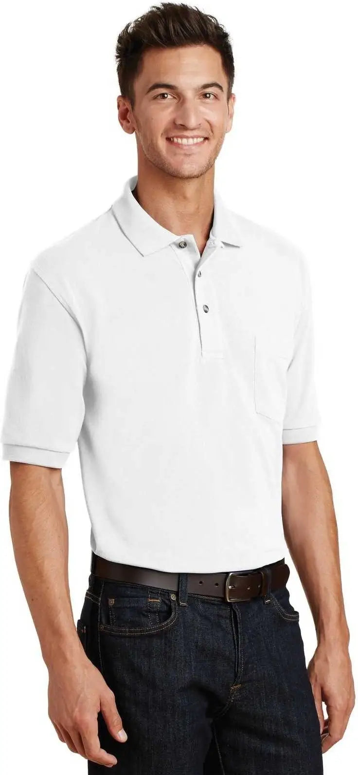 Port Authority K420p Heavyweight Cotton Pique Polo with Pocket - White