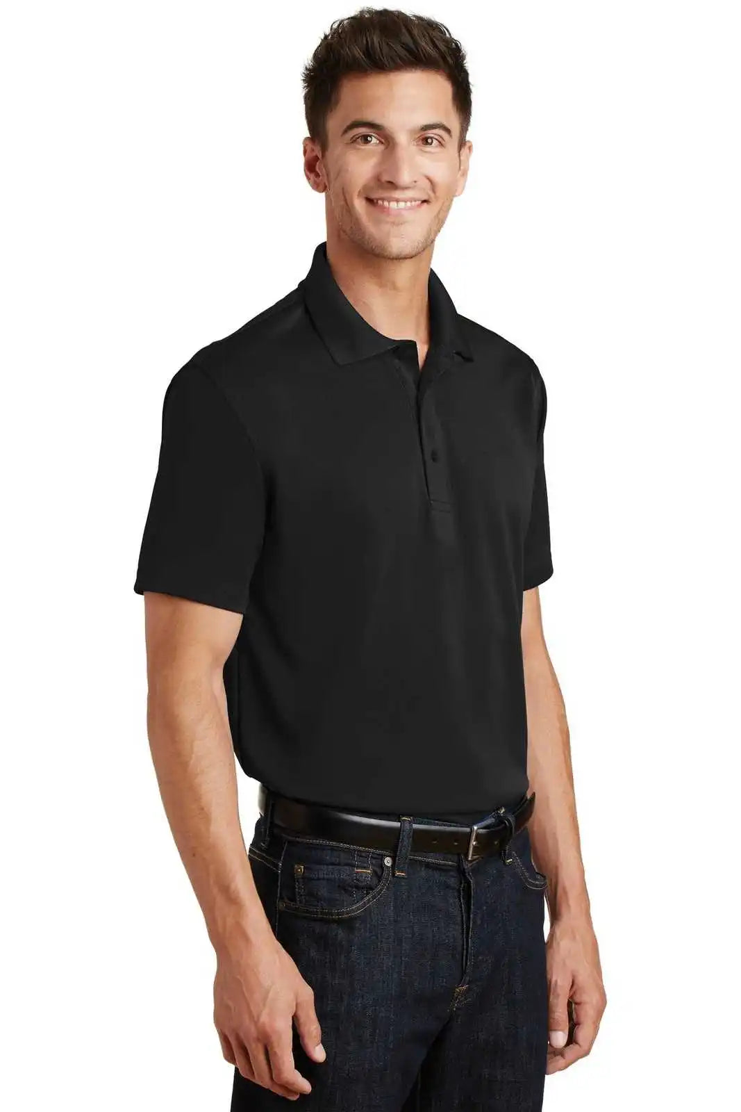 Port Authority K497 Poly-charcoal Blend Pique Polo - Black
