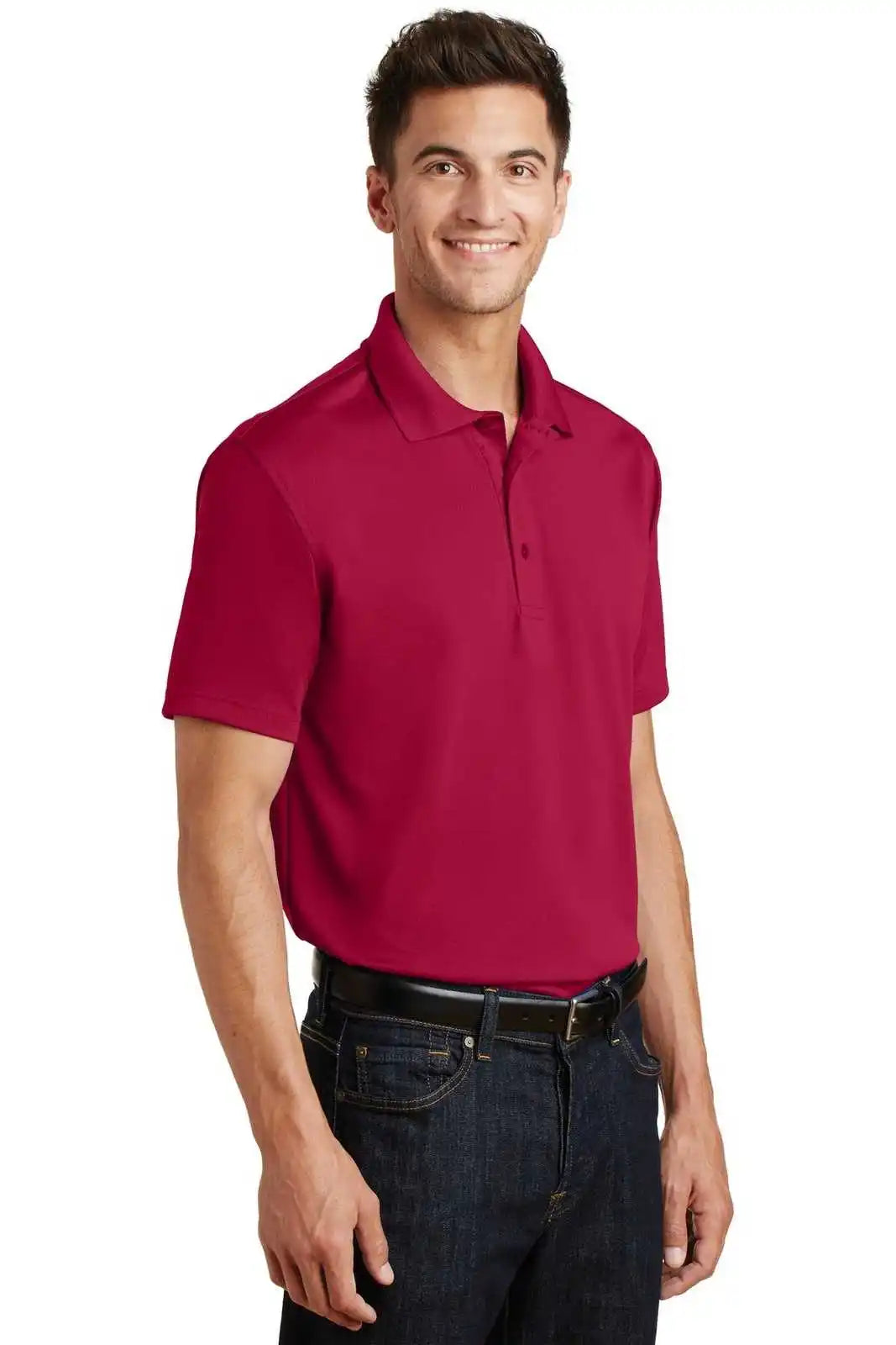 Port Authority K497 Poly-charcoal Blend Pique Polo - Red