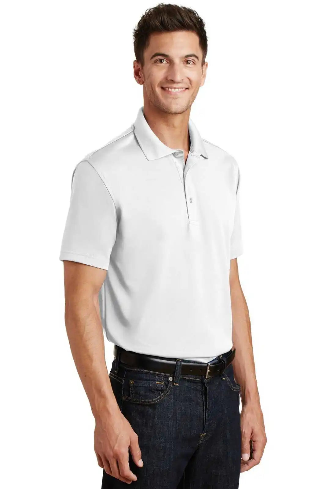 Port Authority K497 Poly-charcoal Blend Pique Polo - White