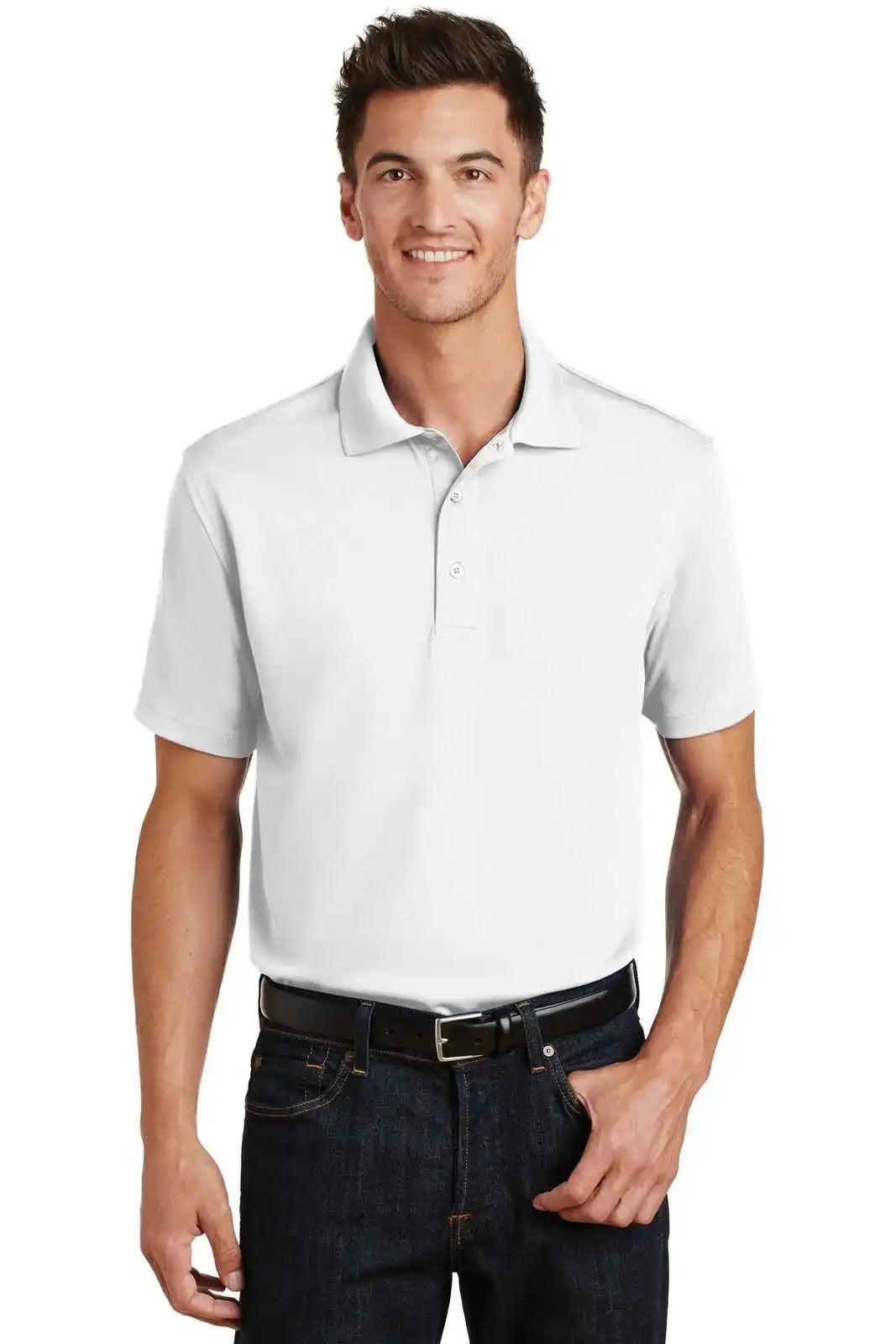 Port Authority K497 Poly-charcoal Blend Pique Polo - White