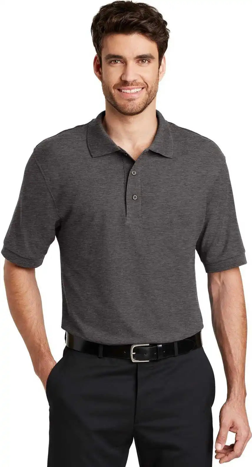 Port Authority K500 Silk Touch Polo - Charcoal Heather Gray