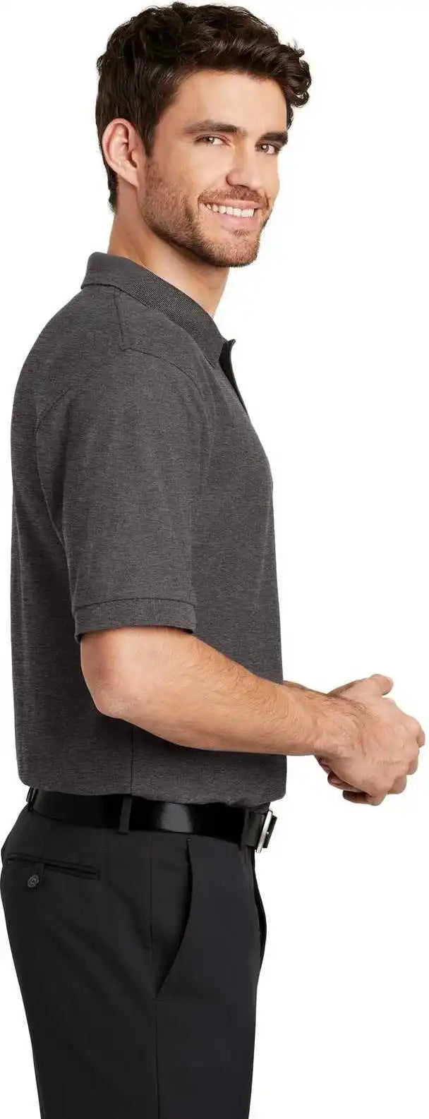 Port Authority K500es Extended Size Silk Touch Polo Charcoal Heather Gray