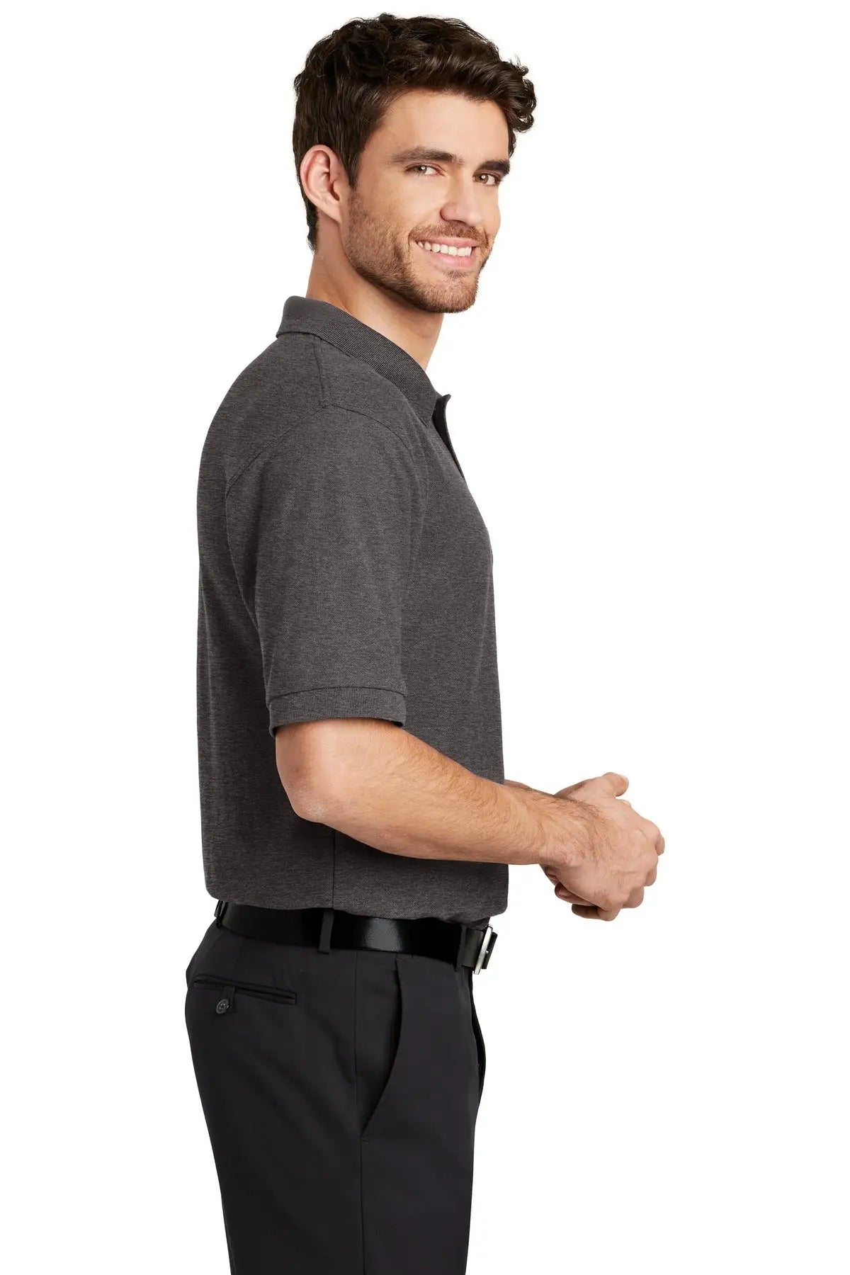 Port Authority K500es Extended Size Silk Touch Polo - Charcoal Heather Gray