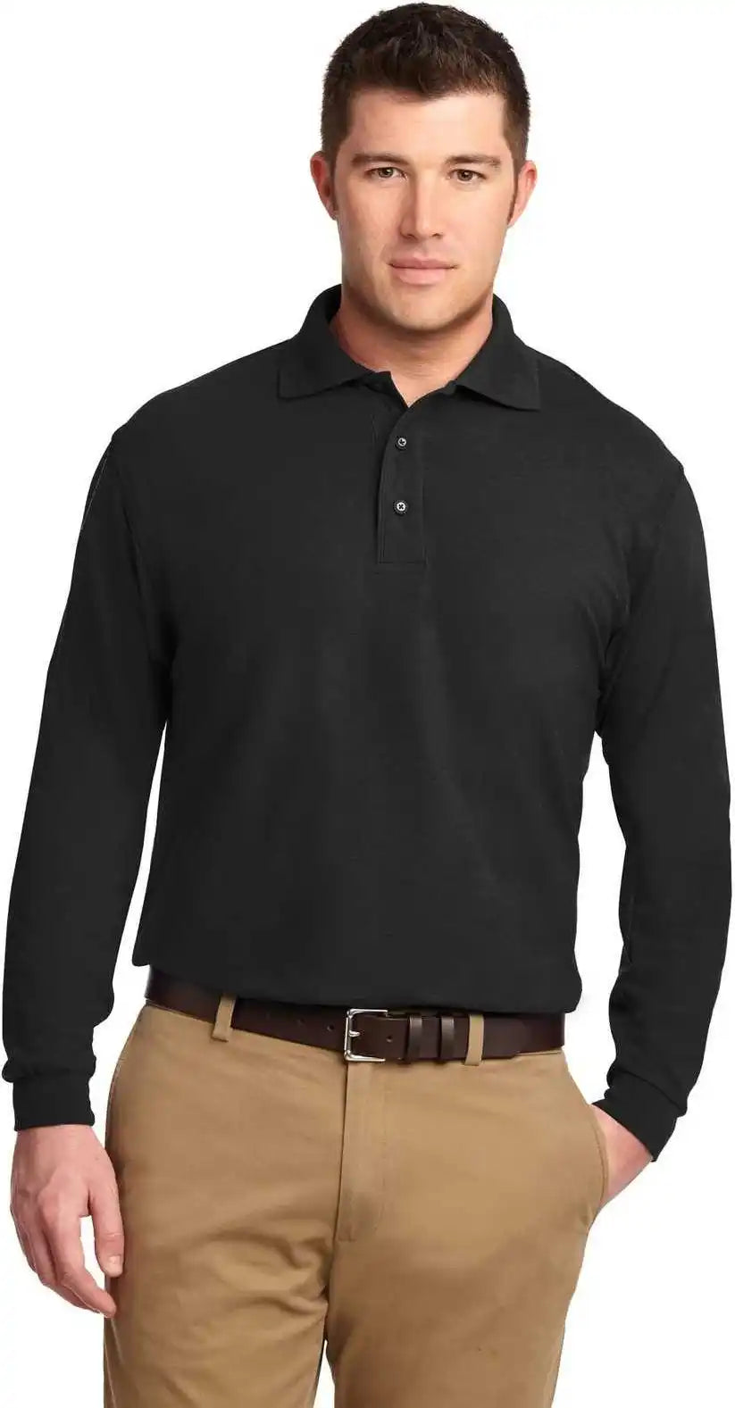 Port Authority K500ls Silk Touch Long Sleeve Polo - Black