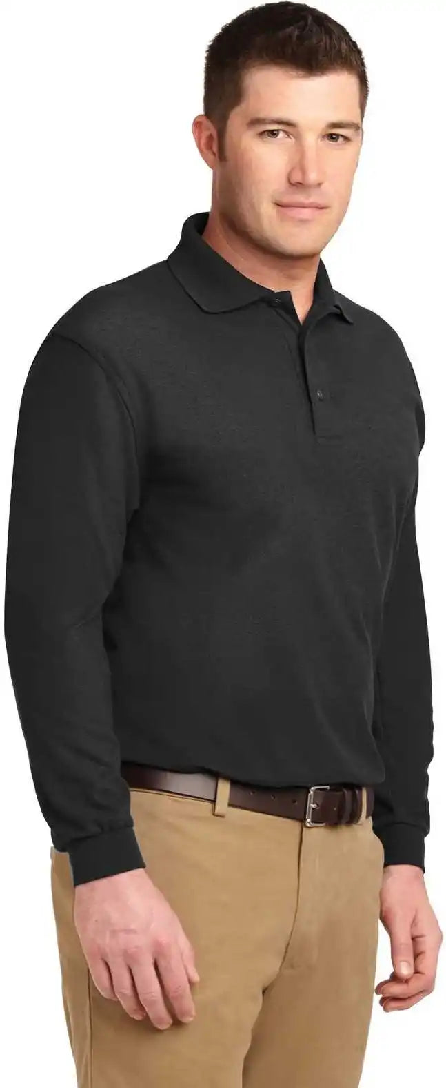 Port Authority K500ls Silk Touch Long Sleeve Polo Black