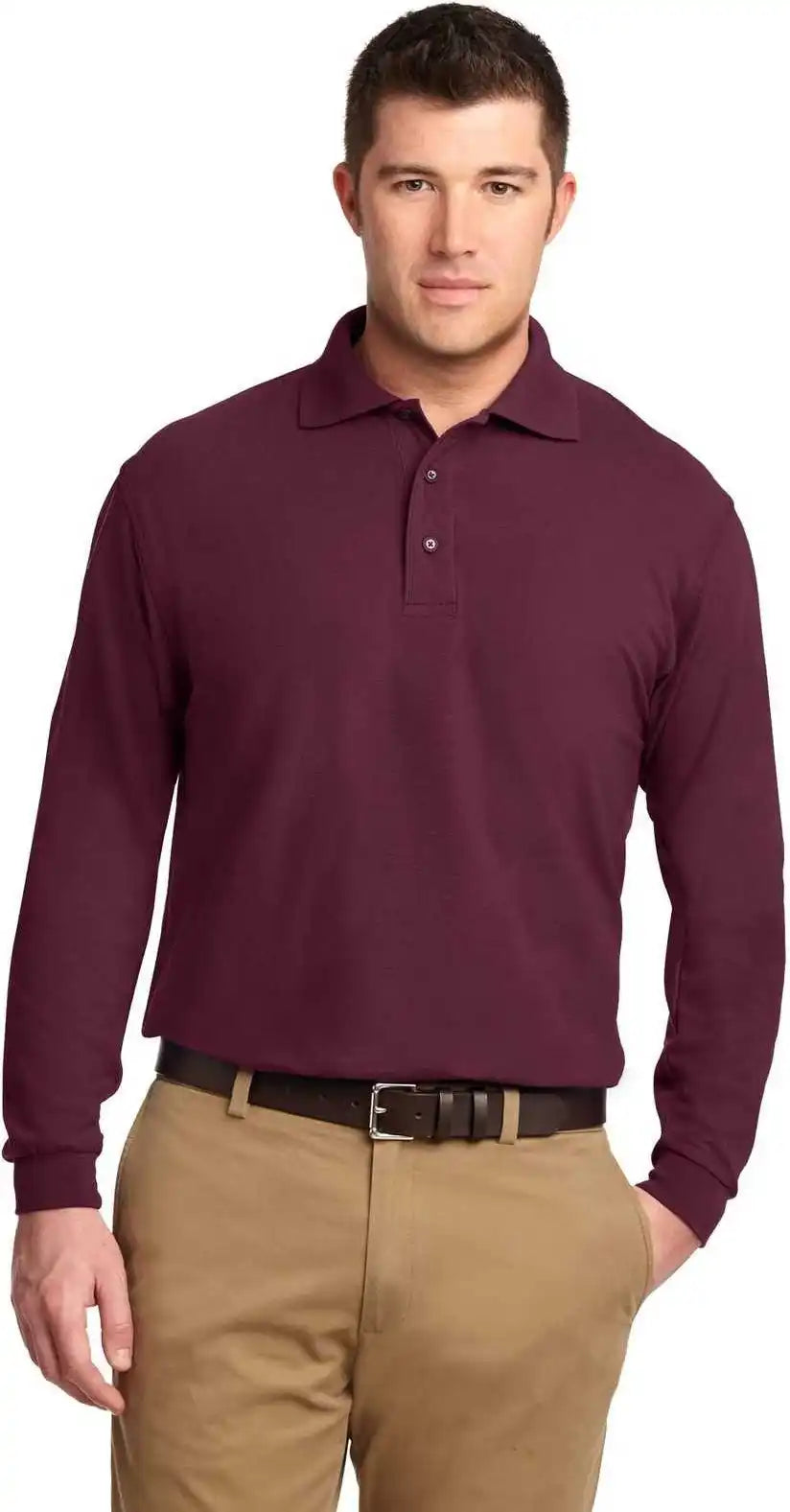 Port Authority K500ls Silk Touch Long Sleeve Polo Burgundy
