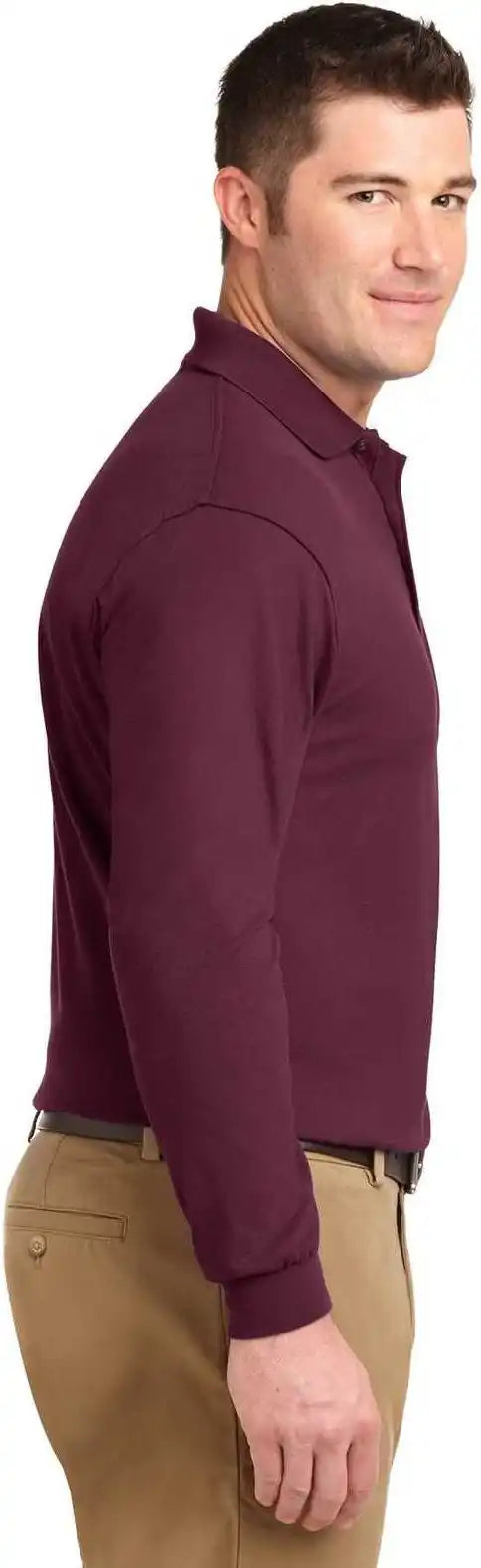 Port Authority K500ls Silk Touch Long Sleeve Polo Burgundy