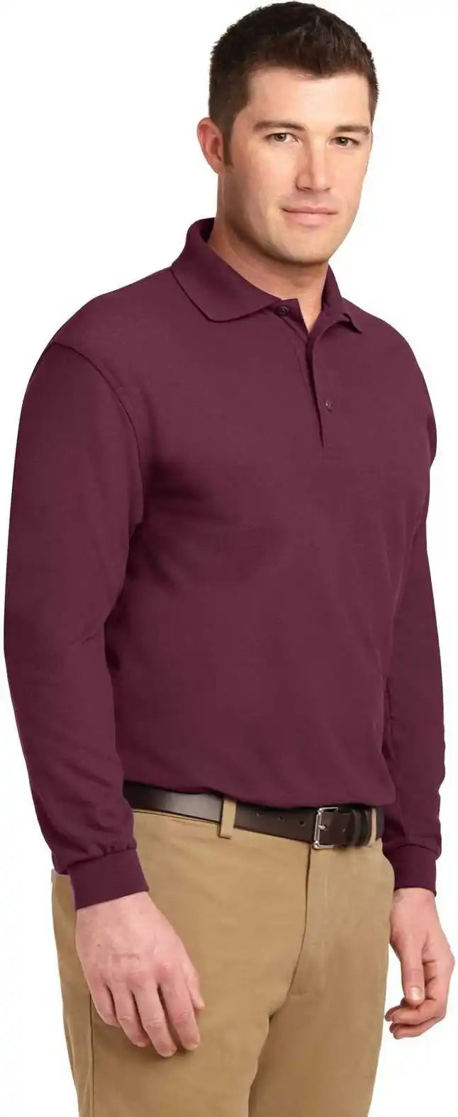 Port Authority K500ls Silk Touch Long Sleeve Polo Burgundy