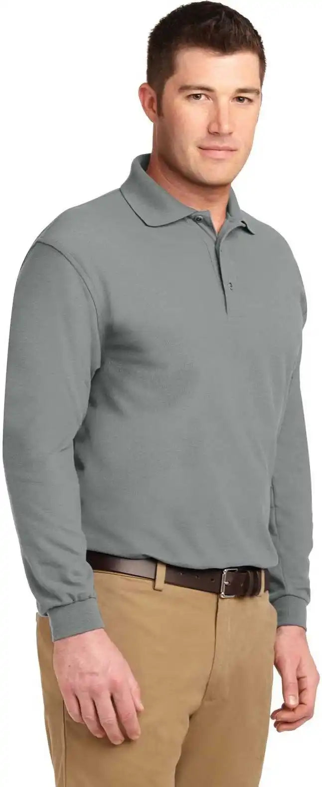 Port Authority K500ls Silk Touch Long Sleeve Polo Cool Gray