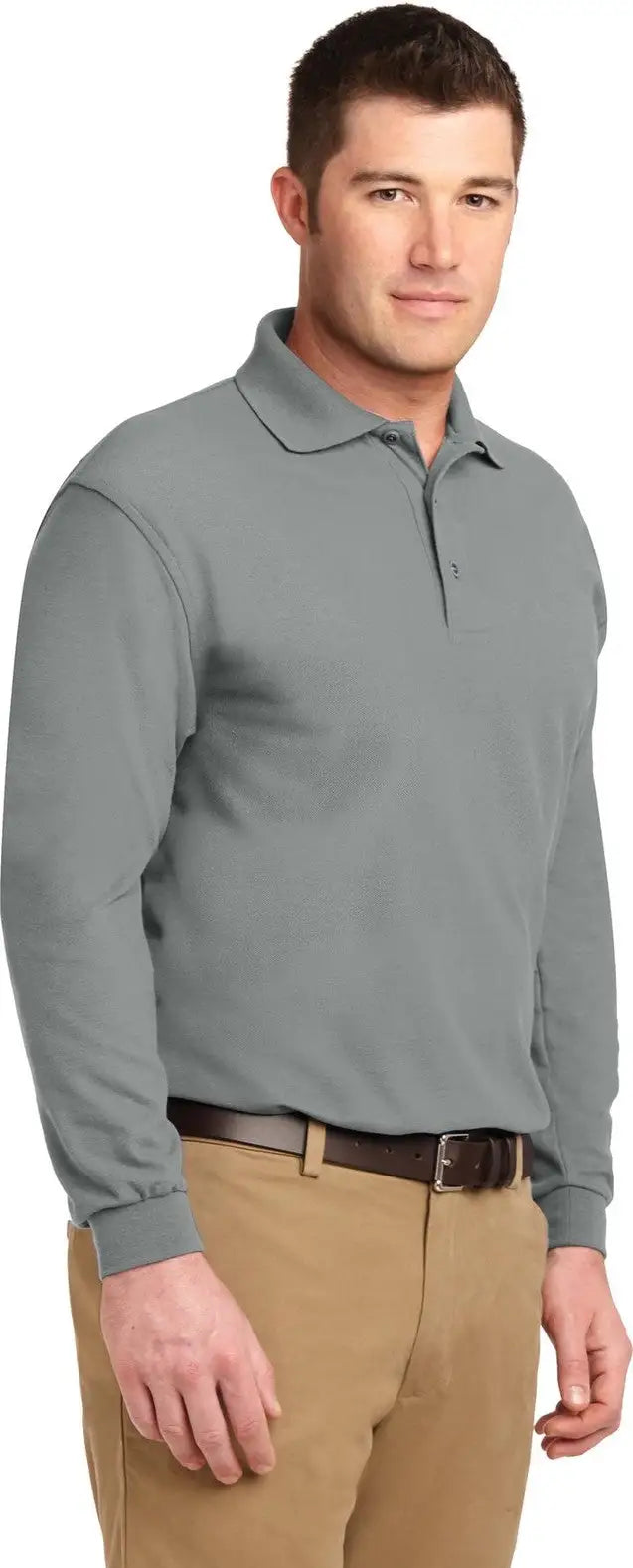Port Authority K500ls Silk Touch Long Sleeve Polo - Cool Gray