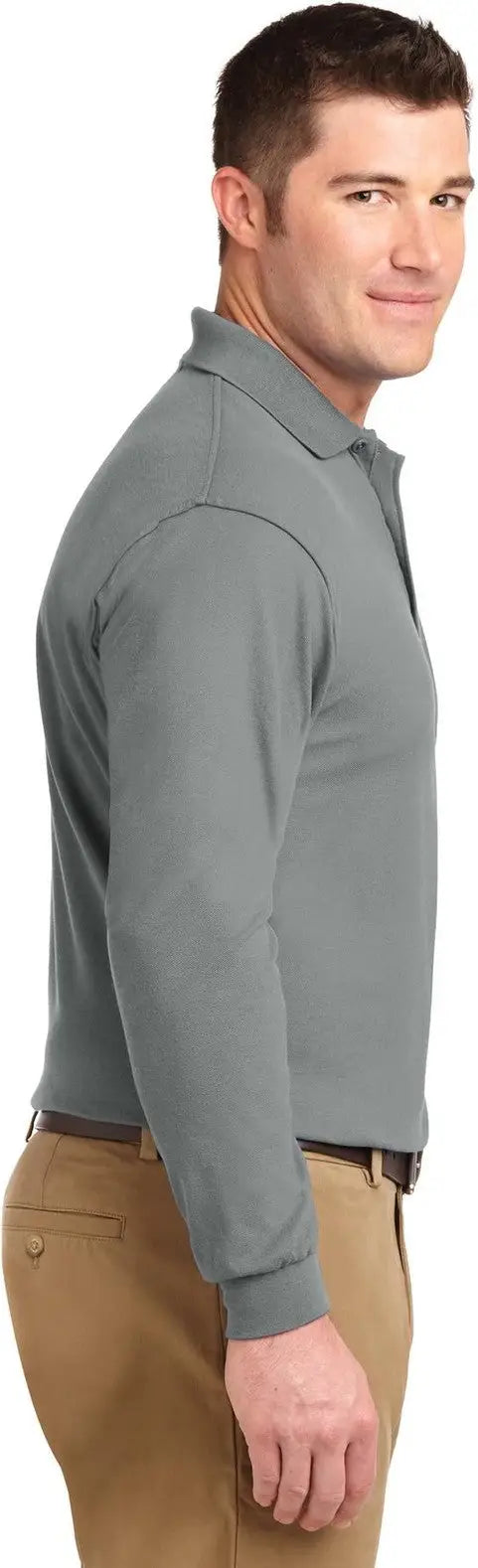 Port Authority K500ls Silk Touch Long Sleeve Polo - Cool Gray