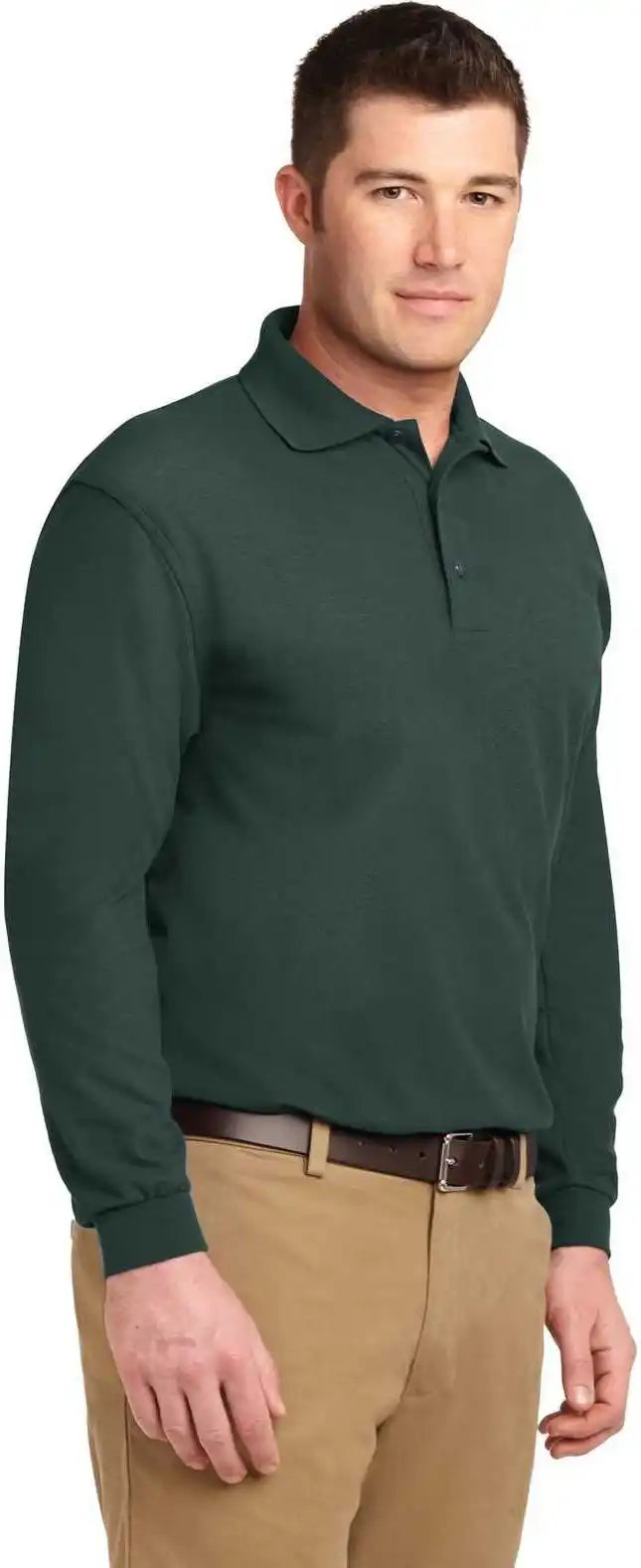 Port Authority K500ls Silk Touch Long Sleeve Polo Dark Green