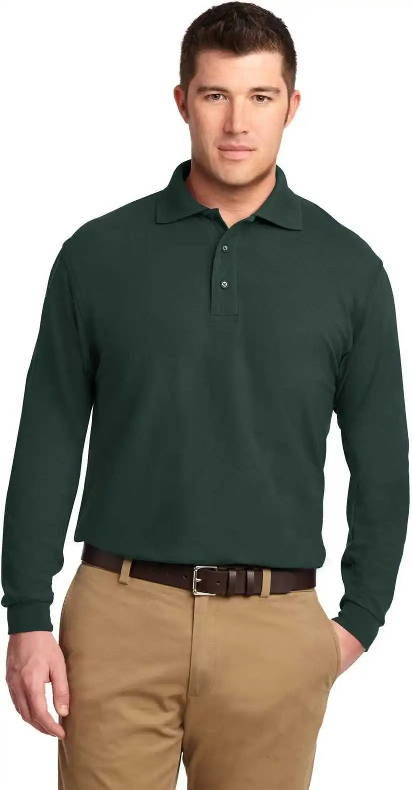 Port Authority K500ls Silk Touch Long Sleeve Polo Dark Green