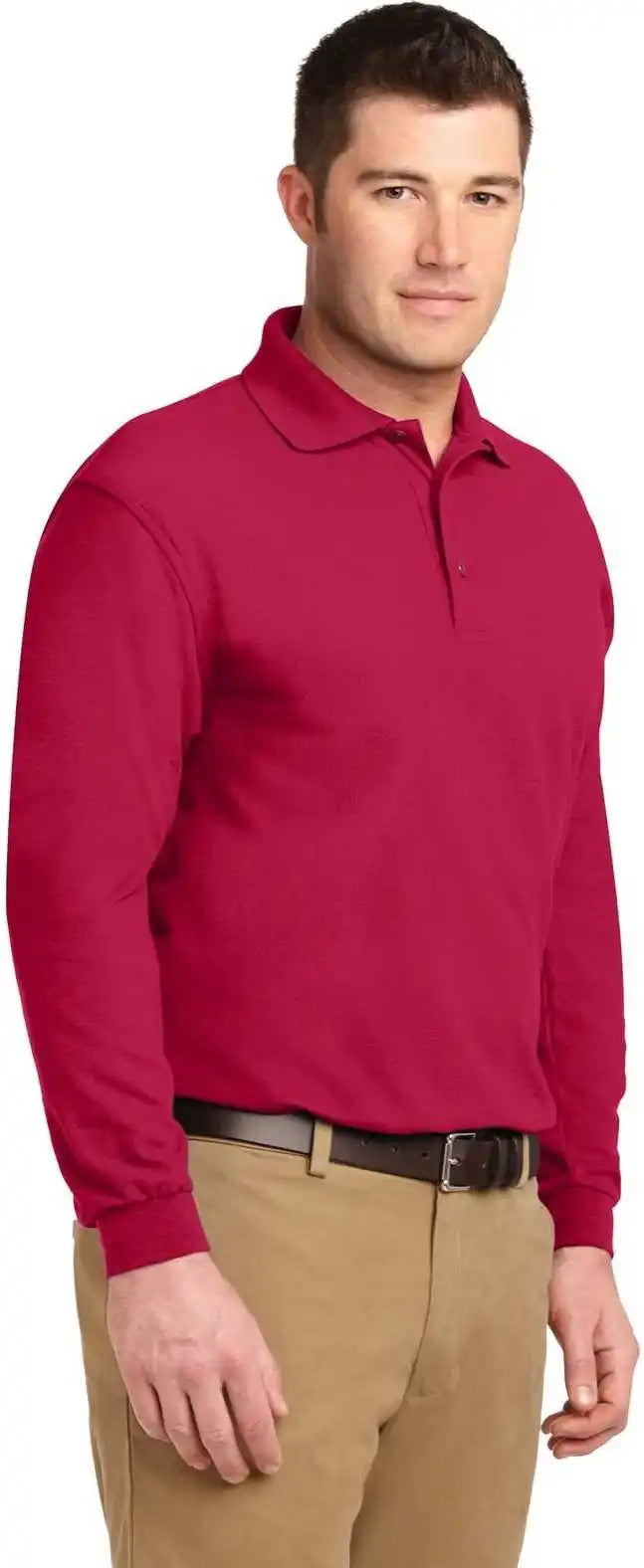 Port Authority K500ls Silk Touch Long Sleeve Polo Red