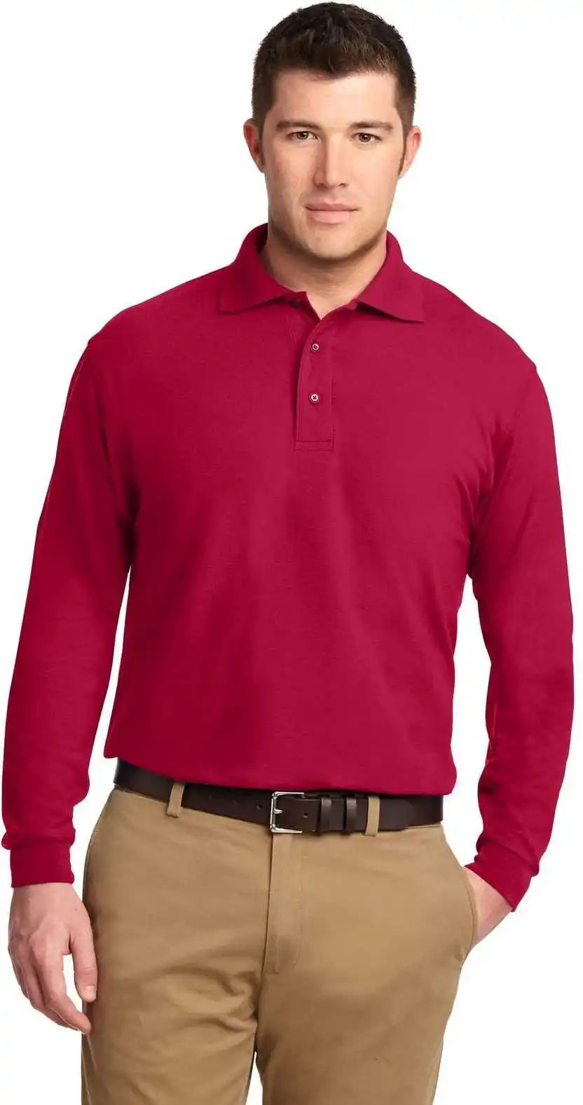 Port Authority K500ls Silk Touch Long Sleeve Polo Red