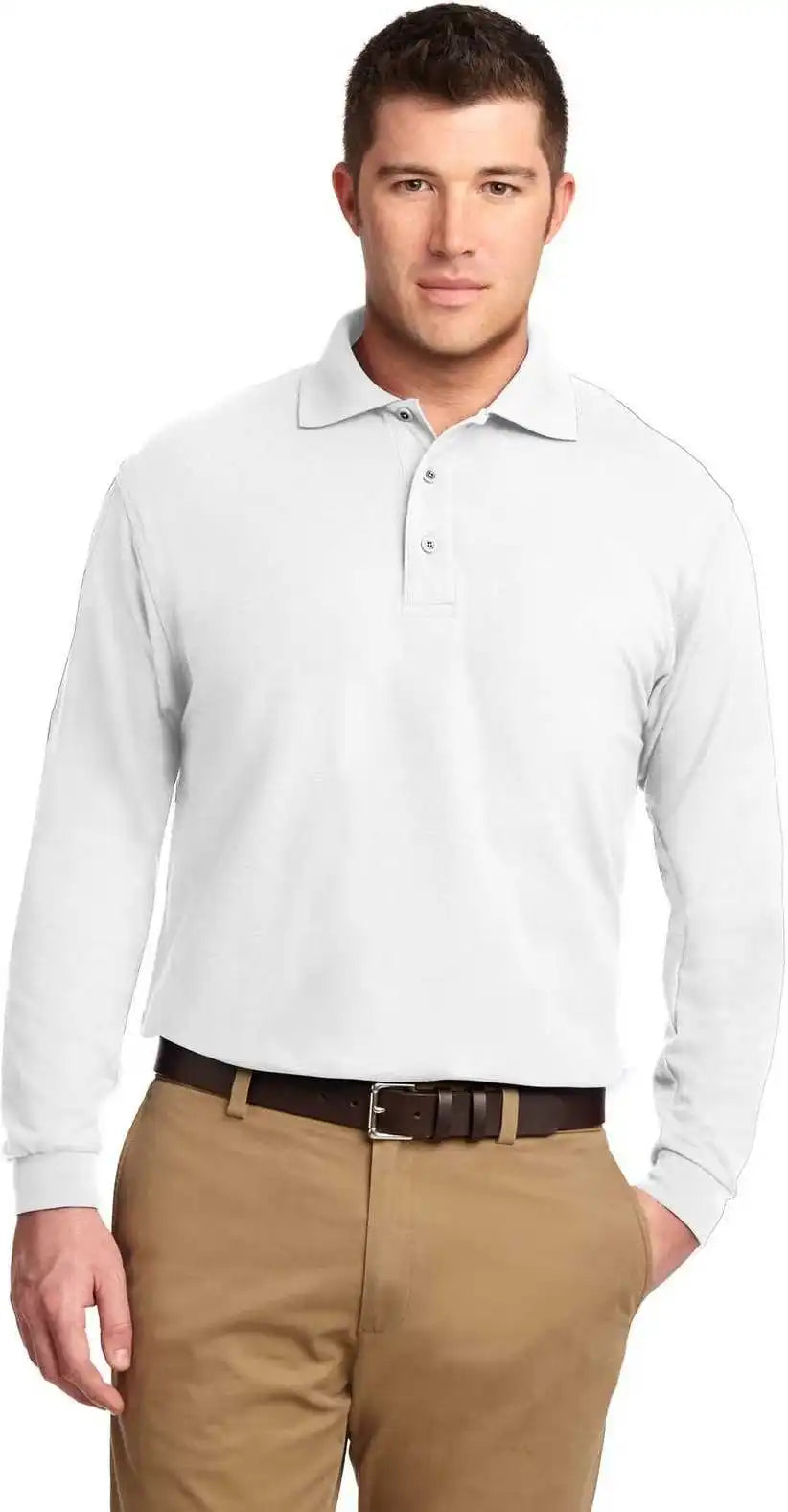 Port Authority K500ls Silk Touch Long Sleeve Polo - White