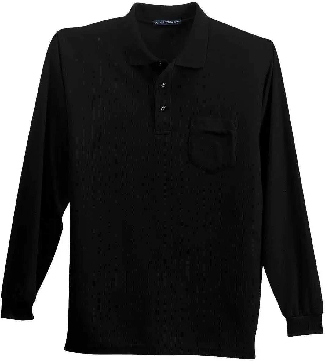 Port Authority K500lsp Long Sleeve Silk Touch Polo with Pocket Black