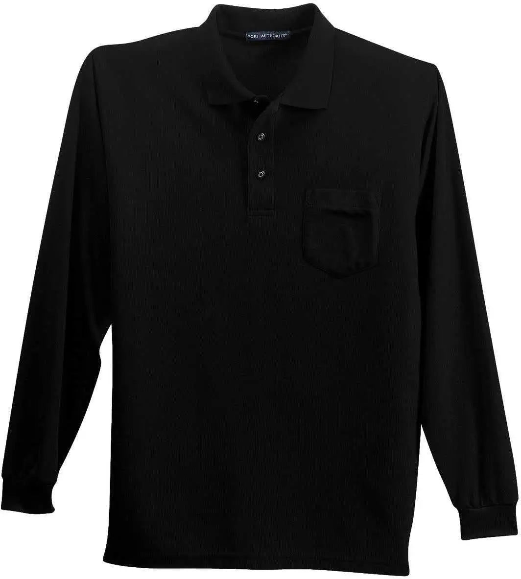 Port Authority K500lsp Long Sleeve Silk Touch Polo with Pocket - Black