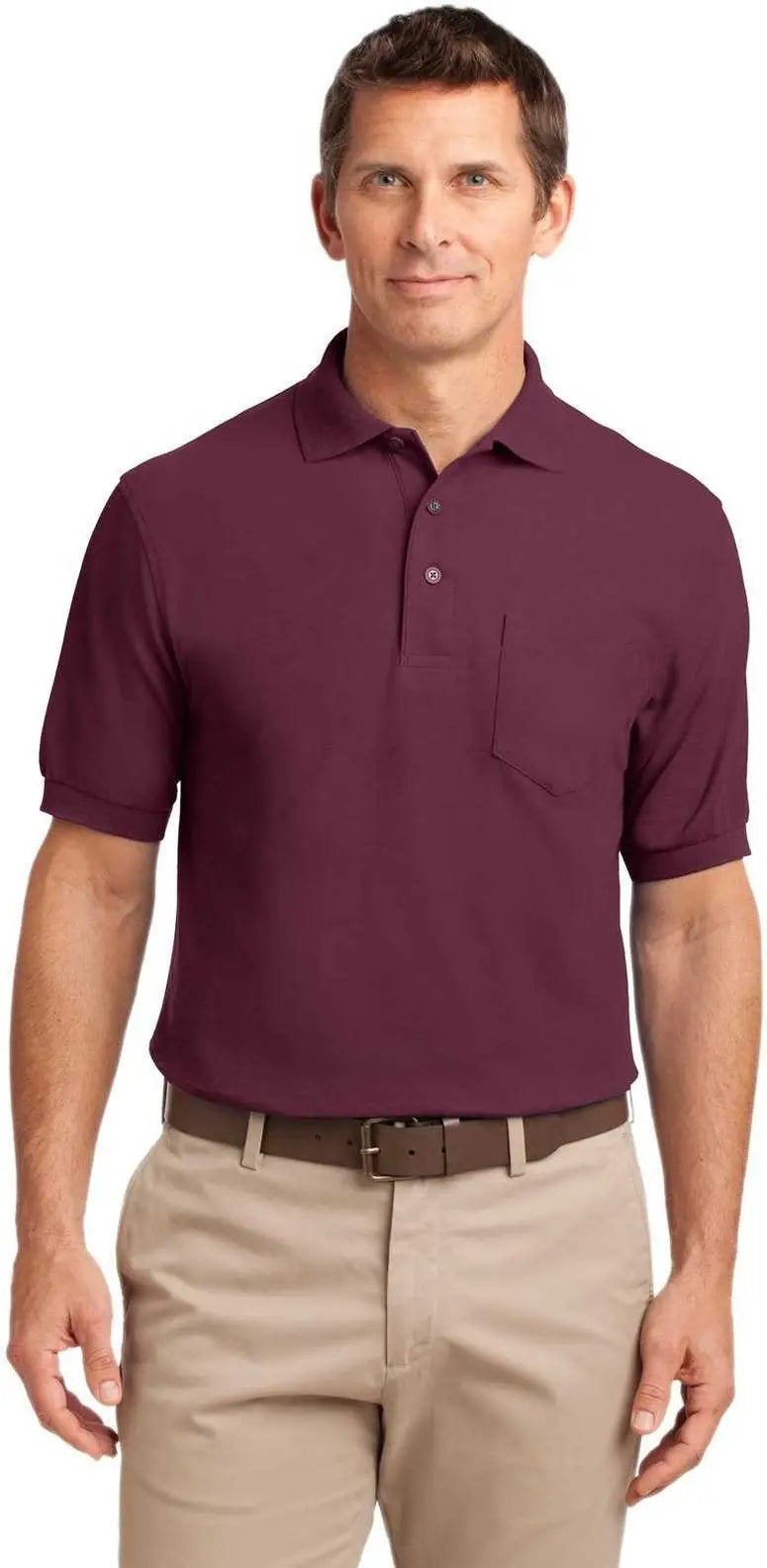 Port Authority K500p Silk Touch Polo with Pocket - Burgundy