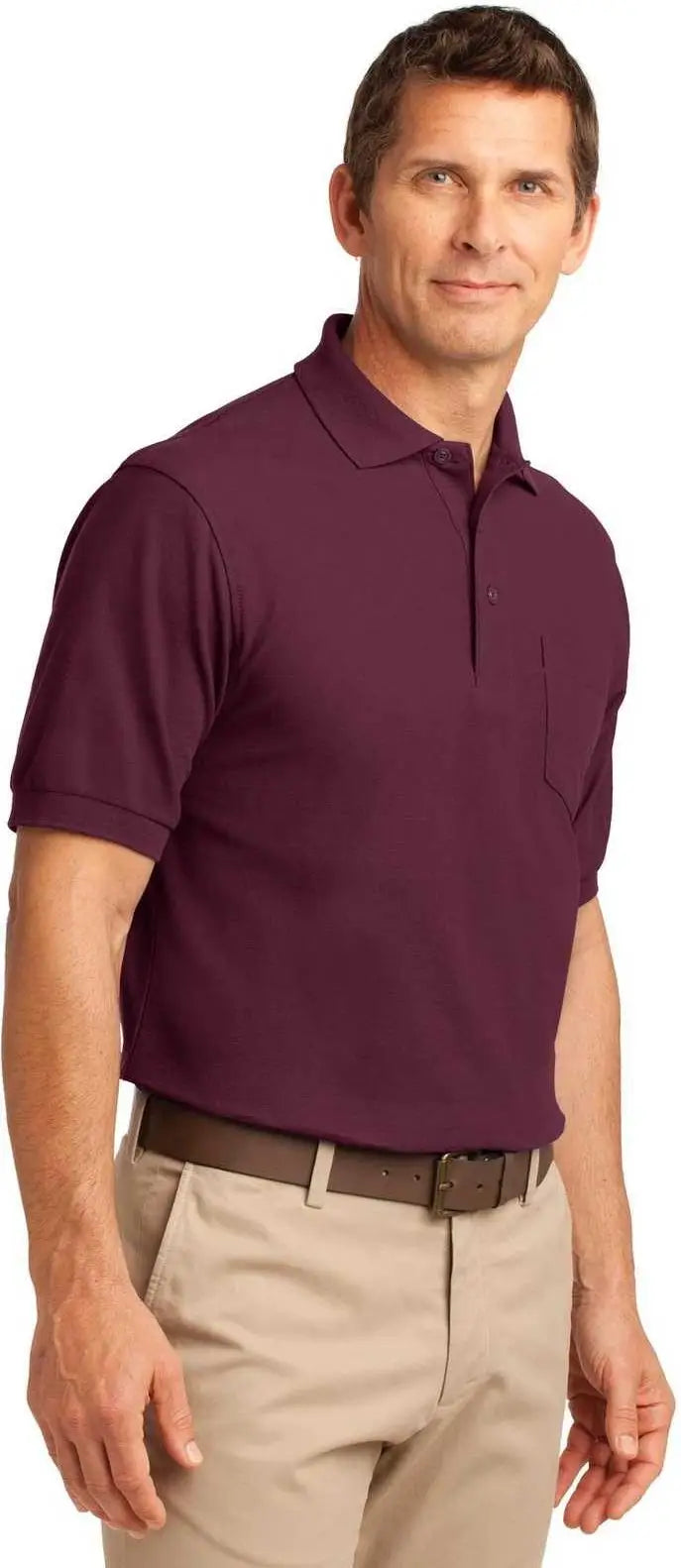 Port Authority K500p Silk Touch Polo with Pocket - Burgundy