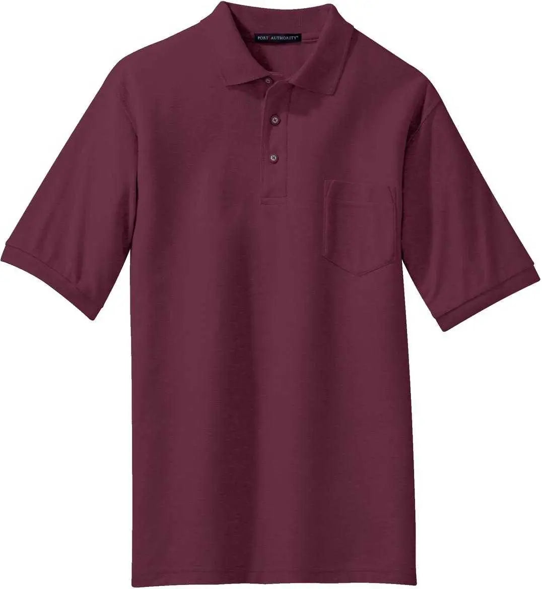 Port Authority K500p Silk Touch Polo with Pocket - Burgundy