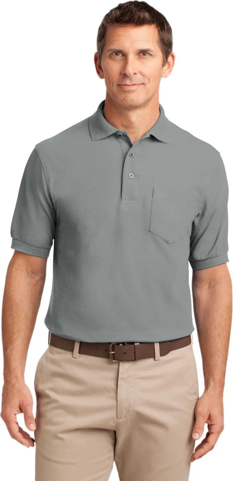 Port Authority K500p Silk Touch Polo with Pocket - Cool Gray - Adult Xs