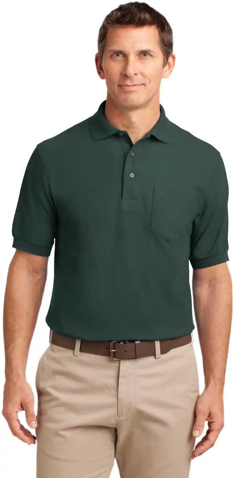 Port Authority K500p Silk Touch Polo with Pocket Dark Green
