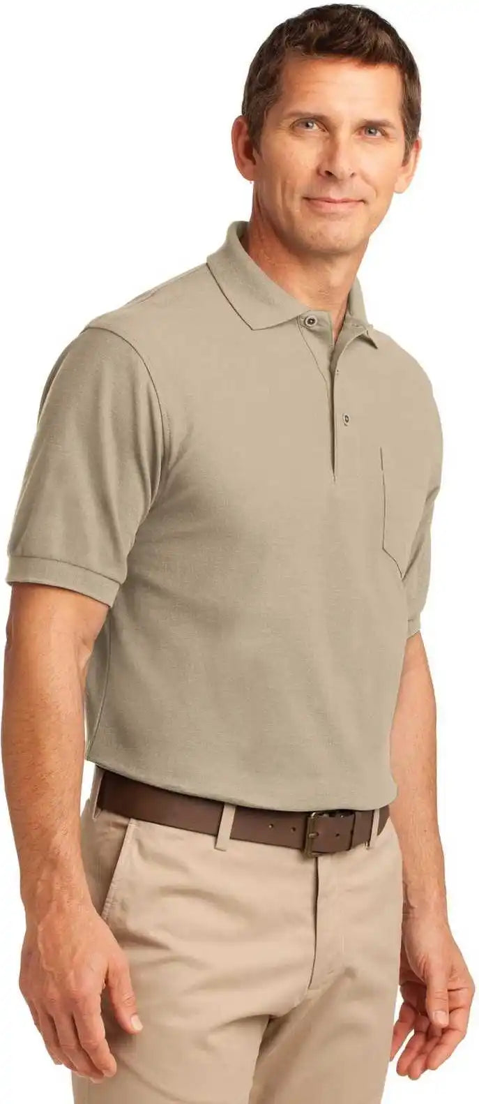 Port Authority K500p Silk Touch Polo with Pocket - Stone