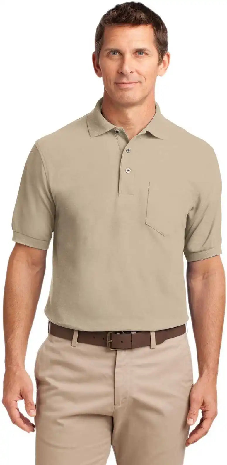 Port Authority K500p Silk Touch Polo with Pocket - Stone