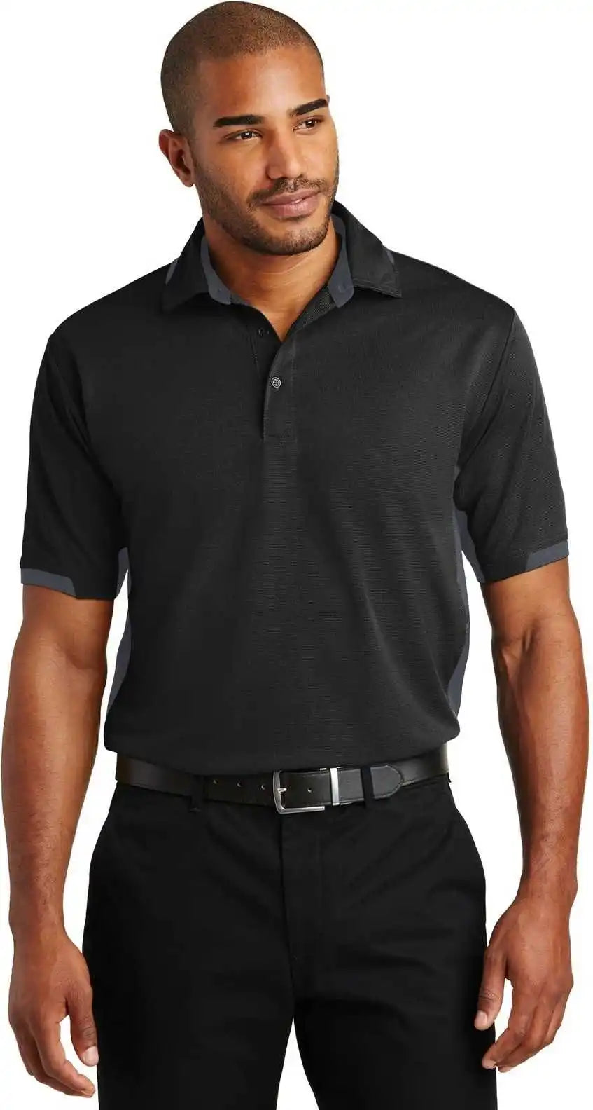 Port Authority K524 Dry Zone Colorblock Ottoman Polo Black Iron Gray