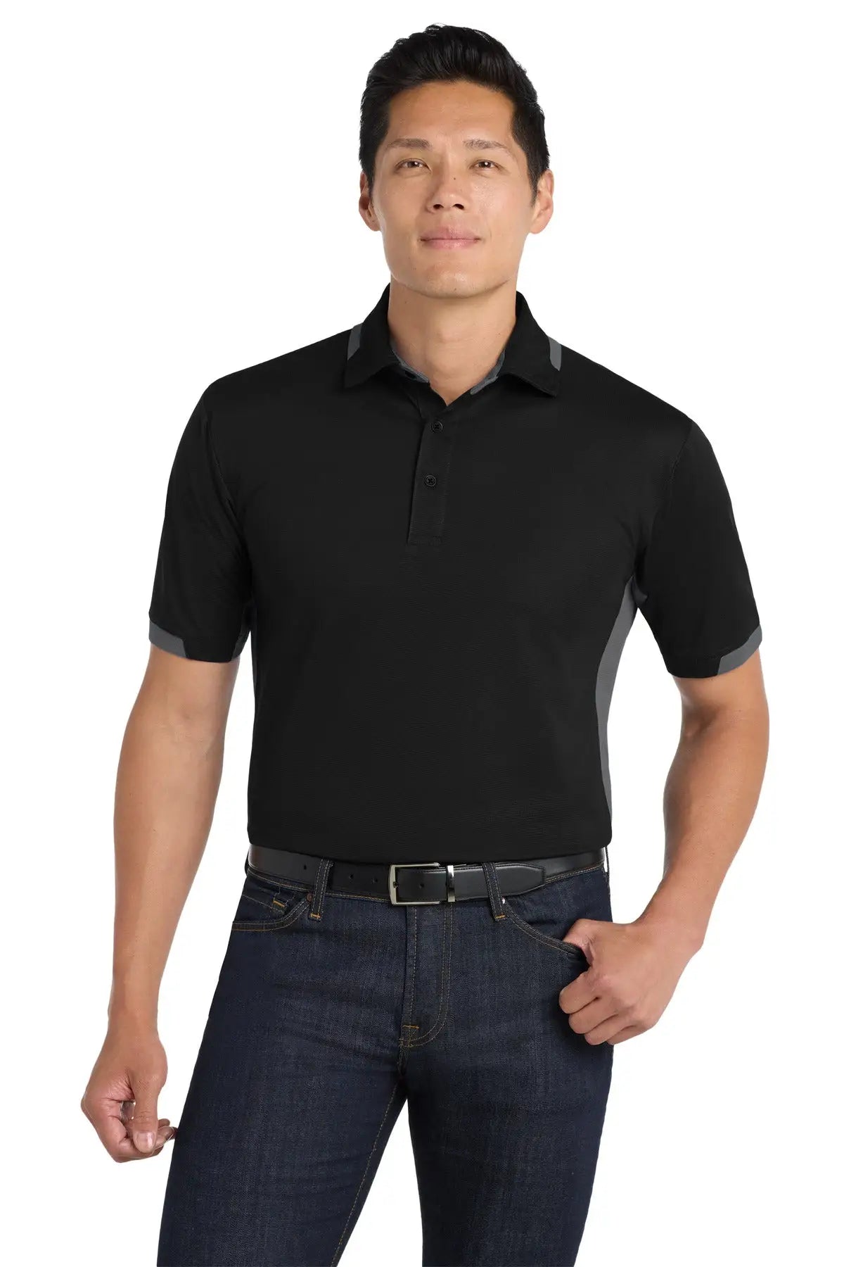 Port Authority K524 Dry Zone Colorblock Ottoman Polo - Black Iron Gray