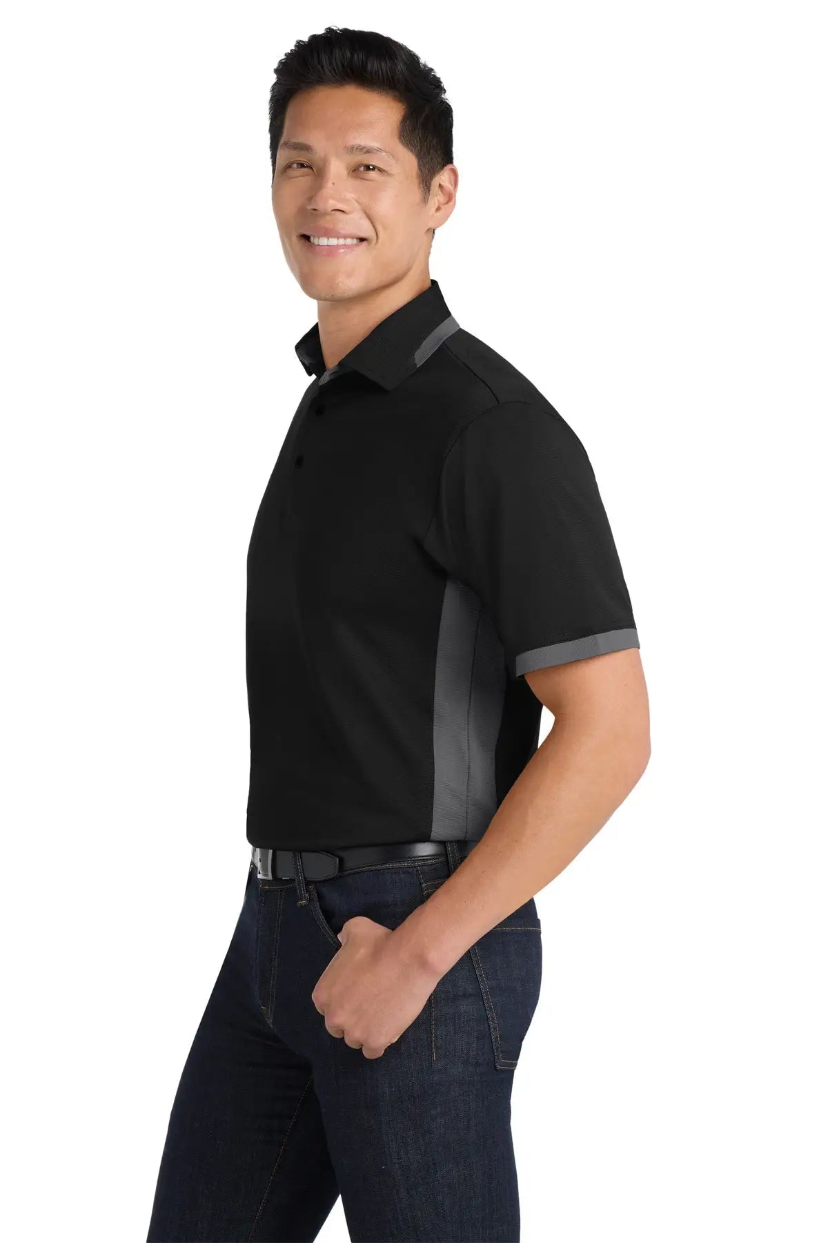 Port Authority K524 Dry Zone Colorblock Ottoman Polo - Black Iron Gray