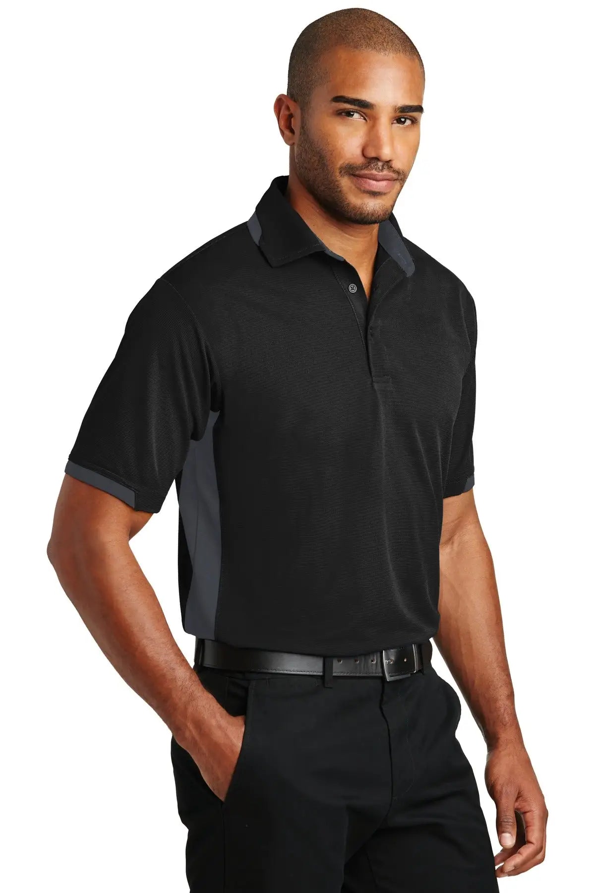 Port Authority K524 Dry Zone Colorblock Ottoman Polo - Black Iron Gray